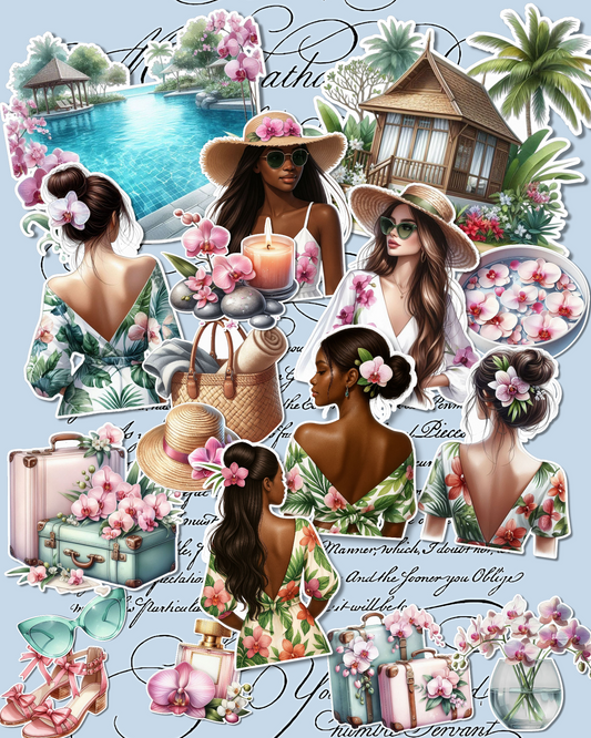 Lot of 17 tropical vacation stickers for journaling| Scrapbooking | Crafts| Hand Arts •