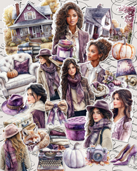 Lot of 25 aubergine-themed fall stickers , vintage time for journaling| Scrapbooking | Crafts| Hand Arts •