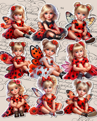 Set of 9 Beautiful adorable fairy girl stickers for journaling , le scrapbooking, Crafts, HandArts