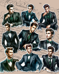 Set of 9 Stickers Handsome men wearing elegant suits  for journaling, Scrapbooking, Crafts, HandArts.