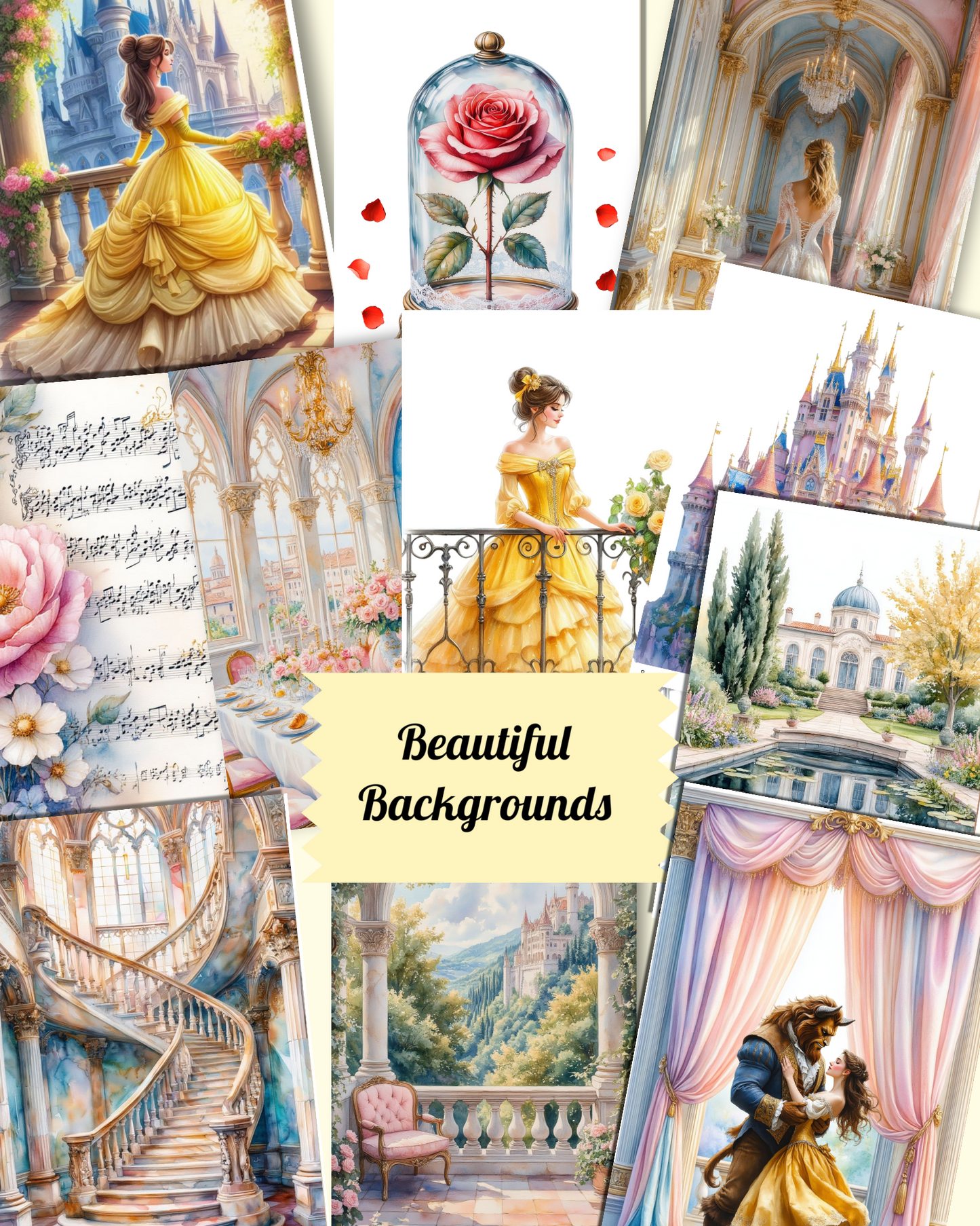 Beauty and the Beast – 20 Pages of Enchantment, Elegance & Fairytale Magic for journaling , le scrapbooking, Crafts, HandArts.
