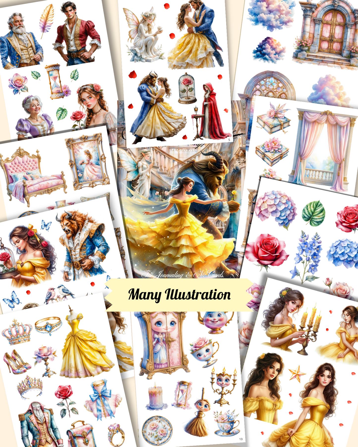 Beauty and the Beast – 20 Pages of Enchantment, Elegance & Fairytale Magic for journaling , le scrapbooking, Crafts, HandArts.