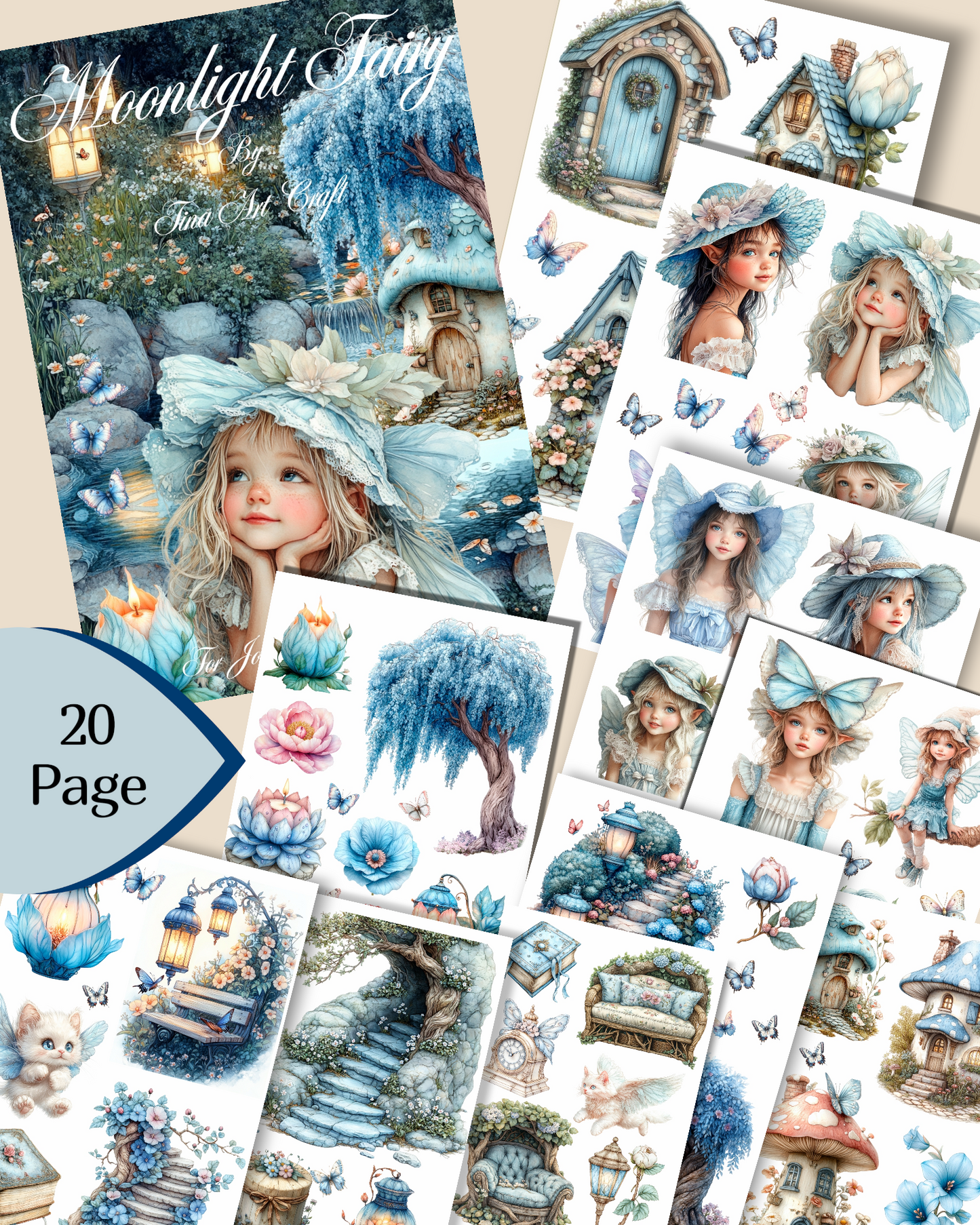 Moonlight Fairy – 20 Pages of Whimsy, Magic & Enchanted Forest Dreams for journaling , le scrapbooking, Crafts, HandArts