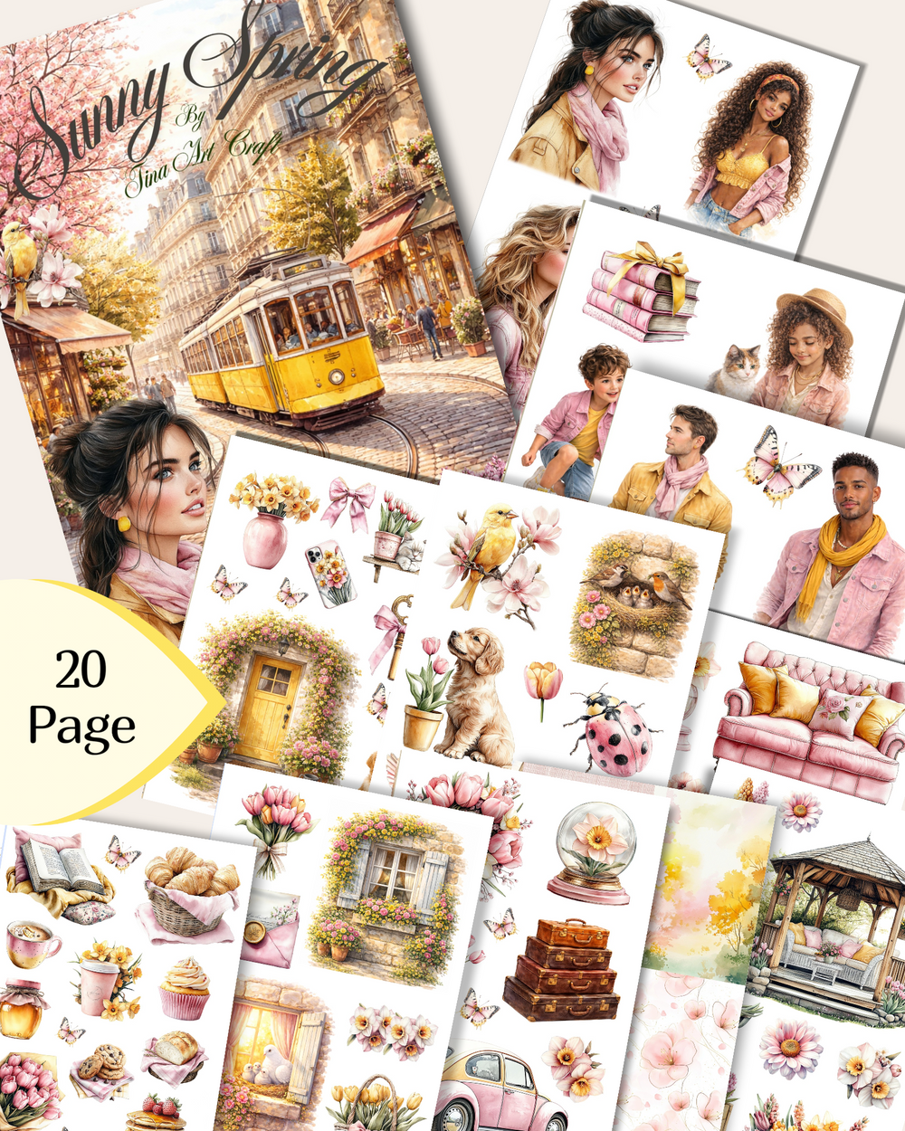Sunny Spring – 20 Pages of Parisian Charm, Blooming Flowers & Golden Spring Light for journaling , le scrapbooking, Crafts, HandArts