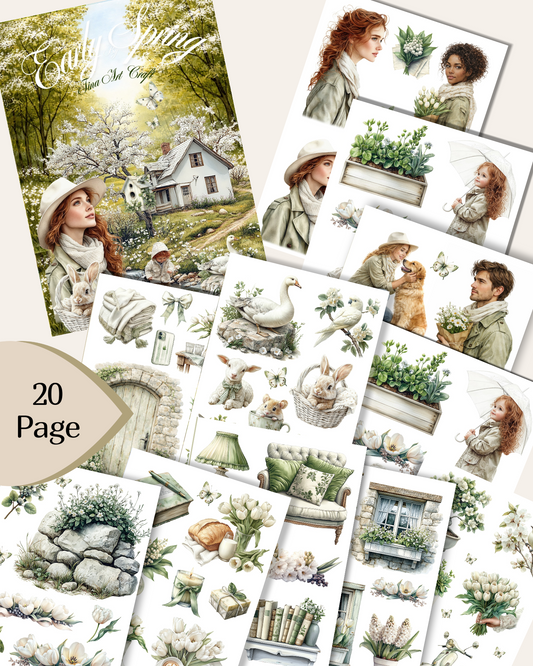 Early Spring – 20 Pages of Fresh Blooms, Cozy Nature & Cottagecore Charm for Journaling, Scrapbooking, Crafts & Hand Arts