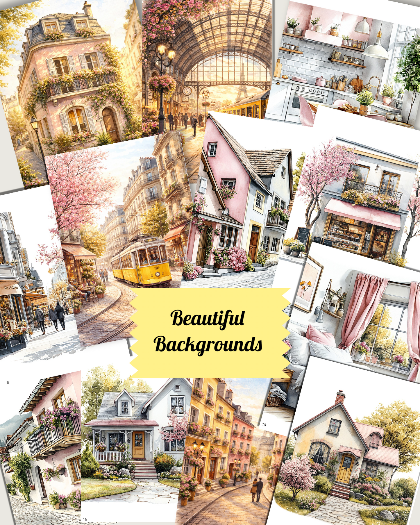Sunny Spring – 20 Pages of Parisian Charm, Blooming Flowers & Golden Spring Light for journaling , le scrapbooking, Crafts, HandArts