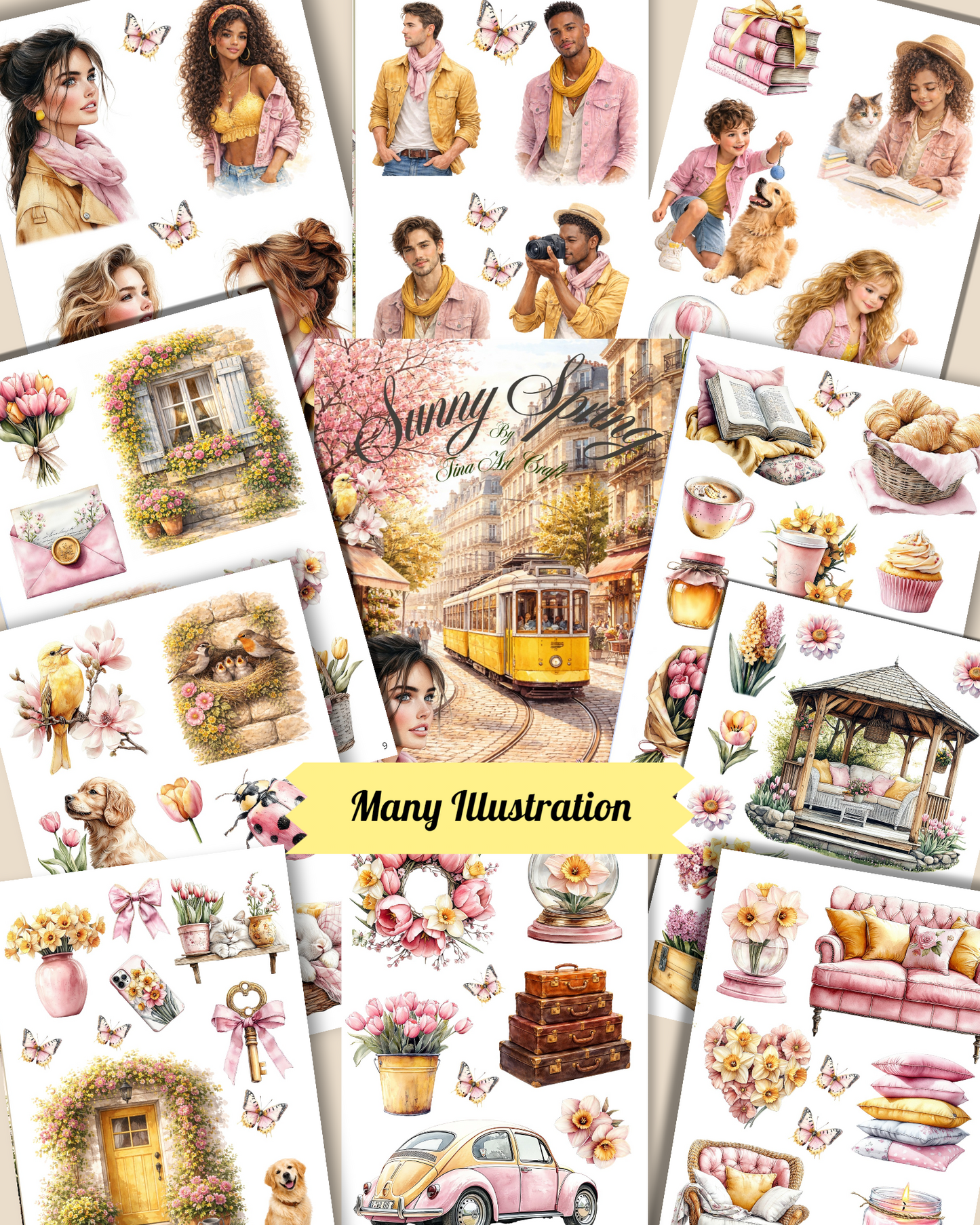 Sunny Spring – 20 Pages of Parisian Charm, Blooming Flowers & Golden Spring Light for journaling , le scrapbooking, Crafts, HandArts