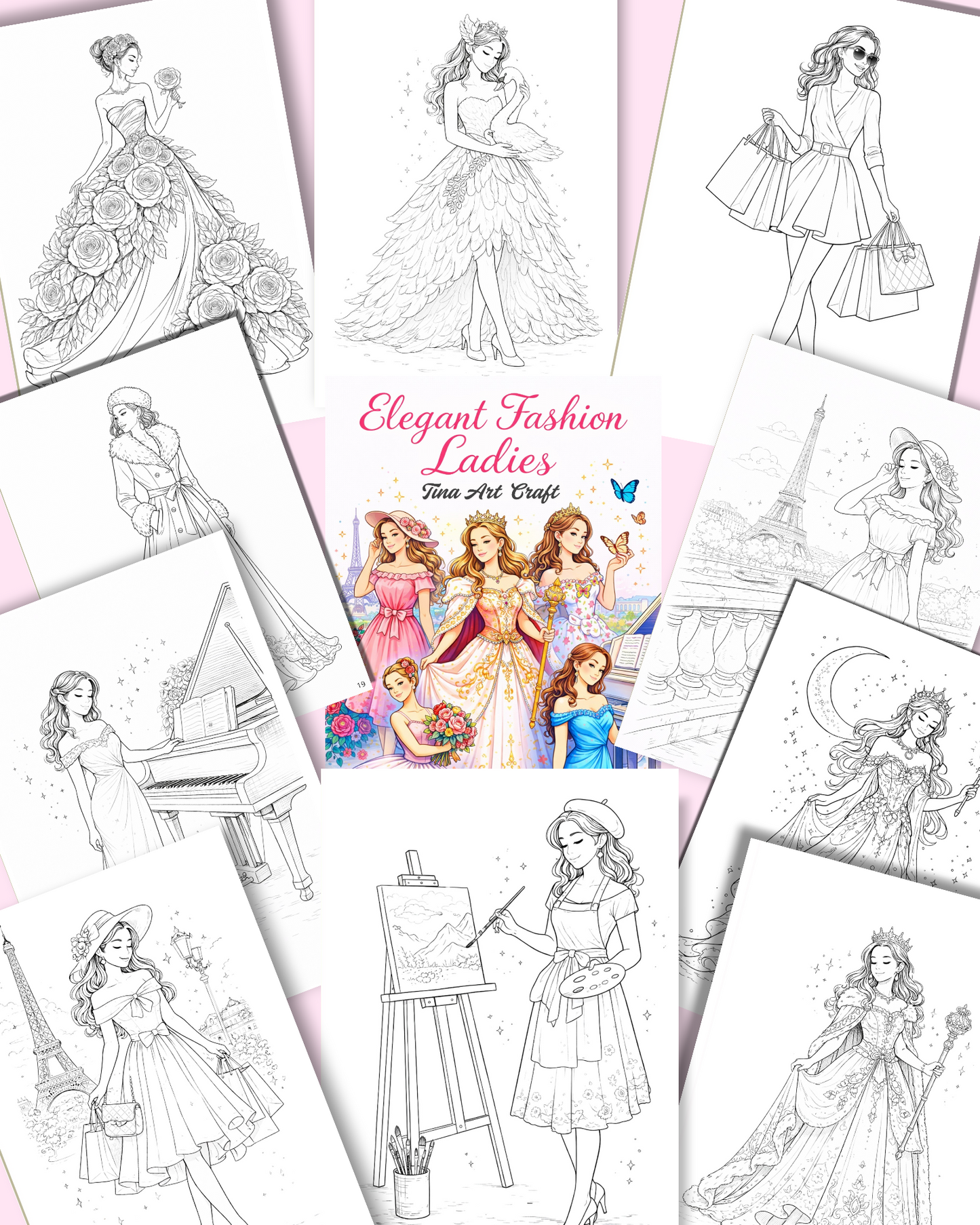 Elegant Fashion Ladies – 20 Pages of Style, Grace & Coloring Elegance for journaling , le scrapbooking, Crafts, HandArts
