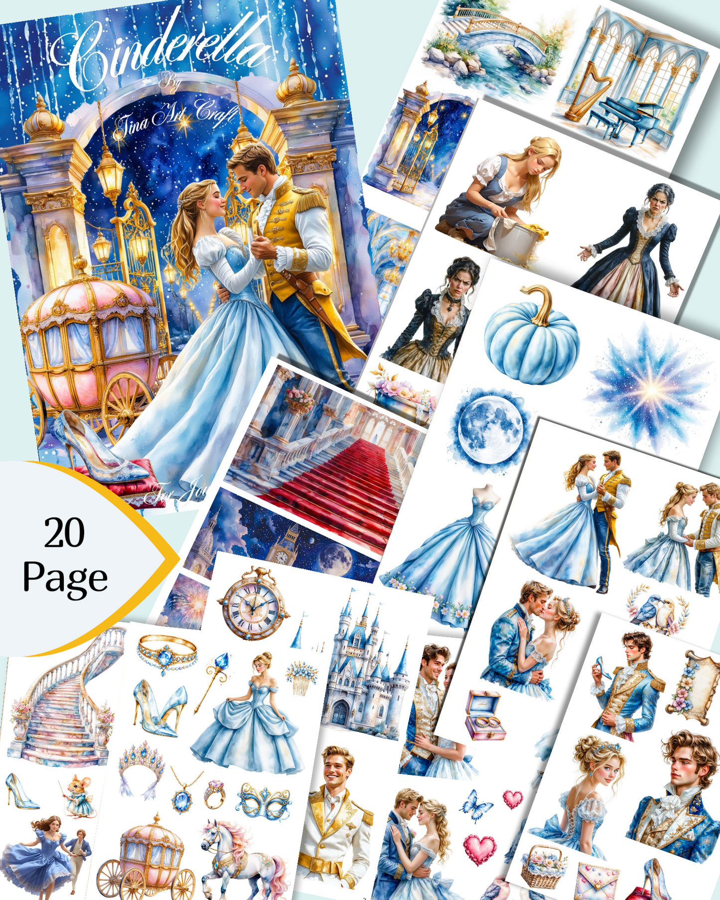Cinderella – 20 Pages of Cut & Paste Magic for journaling , le scrapbooking, Crafts, HandArts