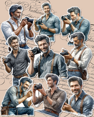 Set of Handsome men in their forties  holding camera for journaling , le scrapbooking, Crafts, HandArts.