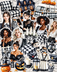 Elegant black-and-white aesthetic stickers, perfect for journaling, le scrapbooking, crafts, hand arts.