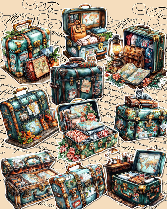 Lot of 10 vintage luggage  bags for Journaling | Scrapbooking | Crafts | Hand Arts •