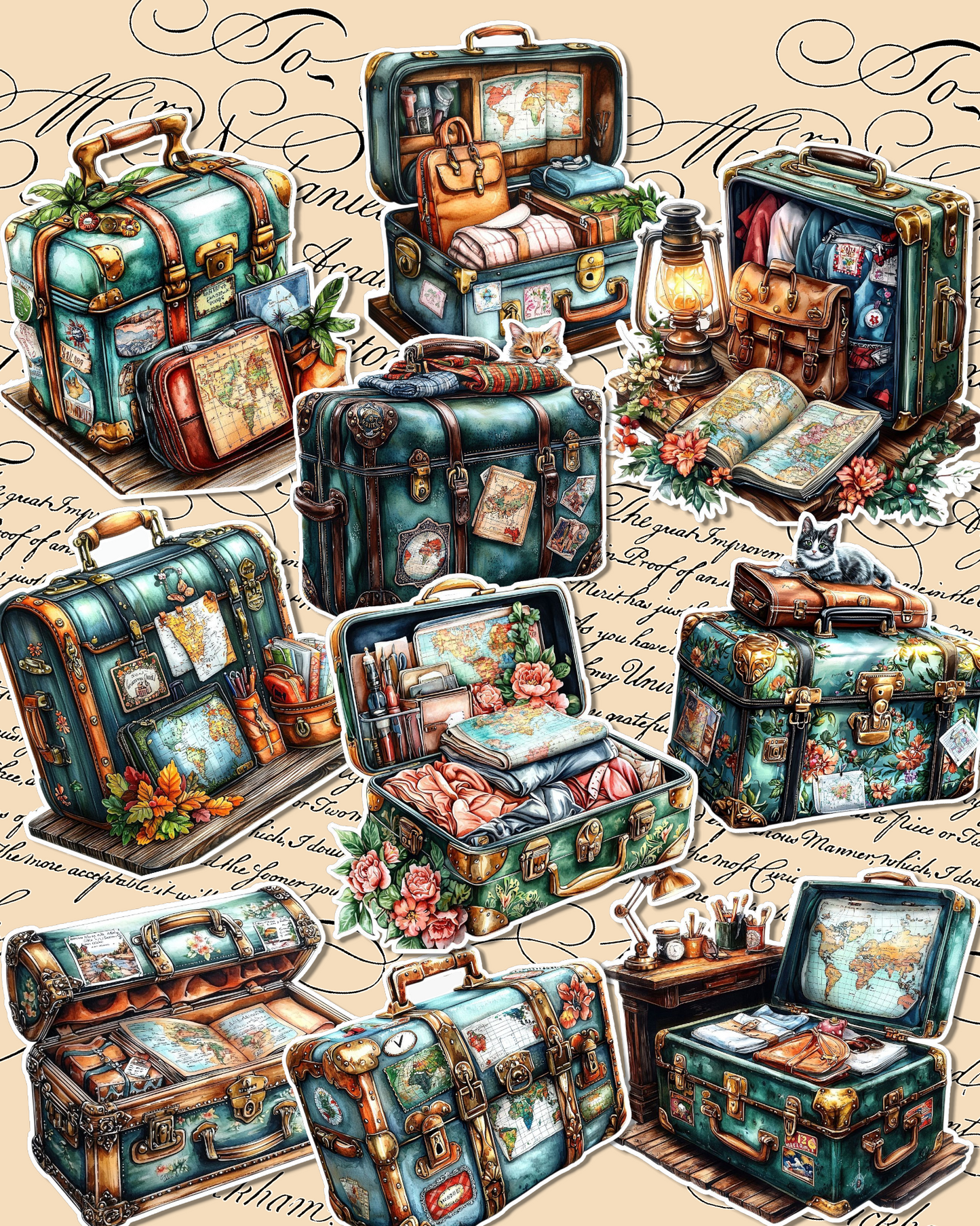 Lot of 10 vintage luggage  bags for Journaling | Scrapbooking | Crafts | Hand Arts •