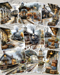Lot of 9 big train stations stickers for Journaling, le scrapbooking, Crafts, HandArts.