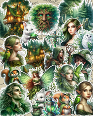 Lot de 17 stickers Wizard fairy green set for journaling| Scrapbooking | Crafts| Hand Arts •