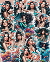 Lot de 17 enchanting mermaid stickers for journaling| Scrapbooking | Crafts| Hand Arts •