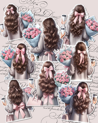 Chic pink Grey  fashion coffee girl stickers — perfect for Journaling, le scrapbooking, crafts , Hand Arts.