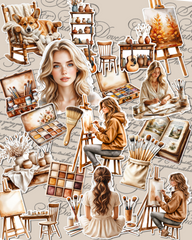 Lot of 17 Cozy art studio stickers perfect for journaling| Scrapbooking | Crafts| Hand Arts •