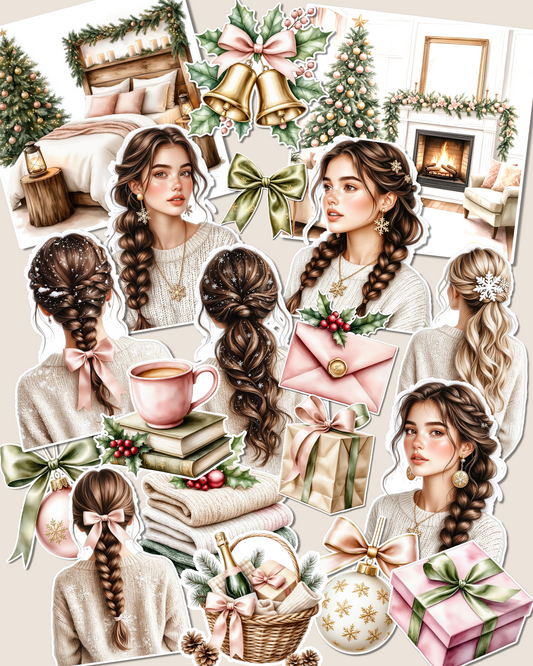 Lot de 17 Cozy dusty pink  Christmas Stickers Collection for journaling| Scrapbooking | Crafts| Hand Arts •