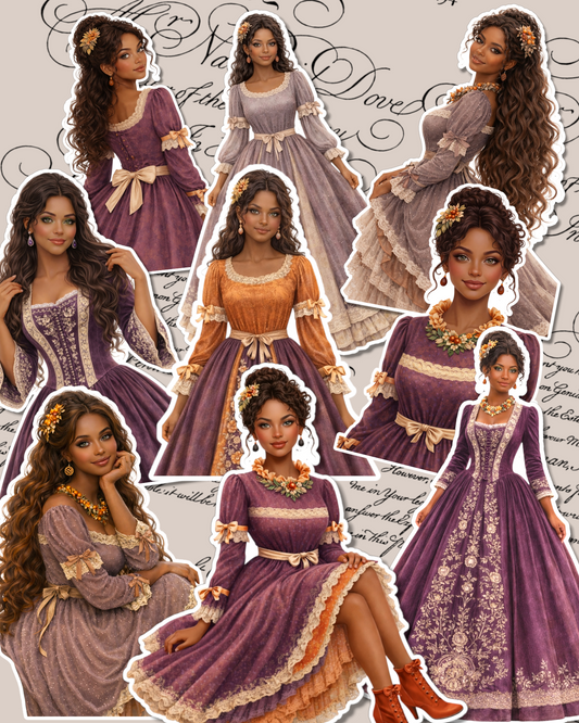 Lot for Elegant vintage-inspired fashion stickers, perfect for journals, planners, scrapbooks, and creative projects.