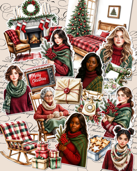 Lot de 17 Cozy Christmas Stickers Collection for journaling| Scrapbooking | Crafts| Hand Arts •