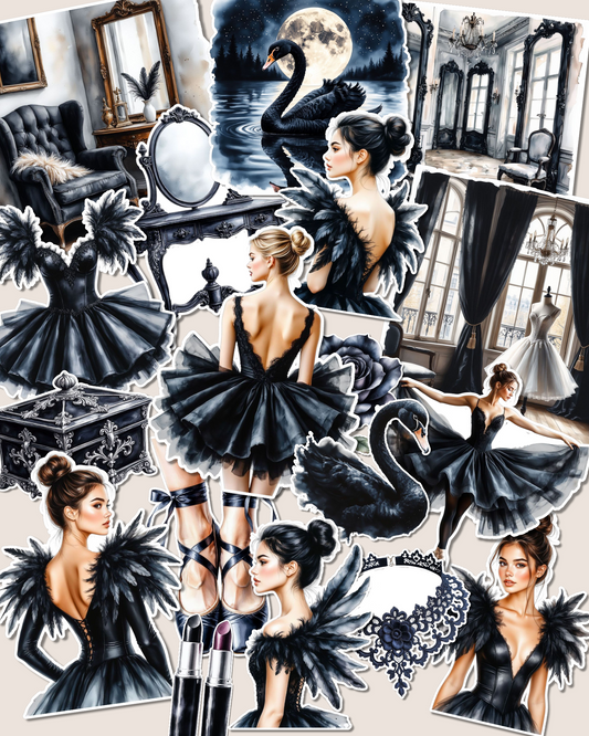 Cozy dark-aesthetic Black Swan stickers for journaling| Scrapbooking | Crafts| Hand Arts •