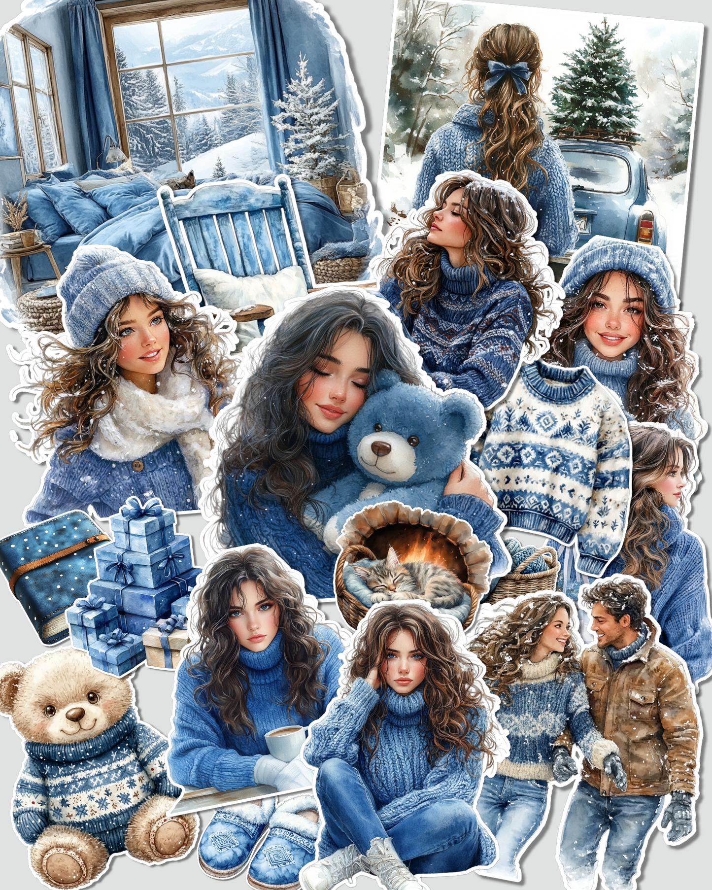 Lot de 17 Cozy blue Winter Aesthetic Stickers for journaling| Scrapbooking | Crafts| planners •