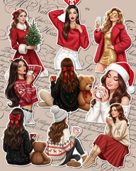 Set of Happy Christmas Girls stickers for Journaling, Scrapbooking, Crafts,plannings.