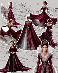 Set of Queens in Red wine royal dress for Journaling | Scrapbooking | Crafts |HandArts •