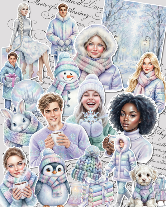 Lot de 17 Cozy pastel Winter Aesthetic Stickers for journaling| Scrapbooking | Crafts| planners •