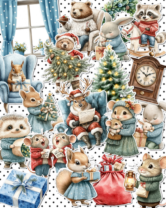 Lot de 17 Cozy Christmas Woodland Animals for journaling| Scrapbooking | Crafts| planners •