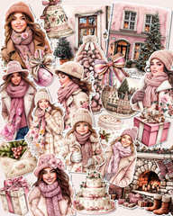 Lot of 17 cozy dusty pink Winter  for journaling| Scrapbooking | Crafts| Hand Arts •