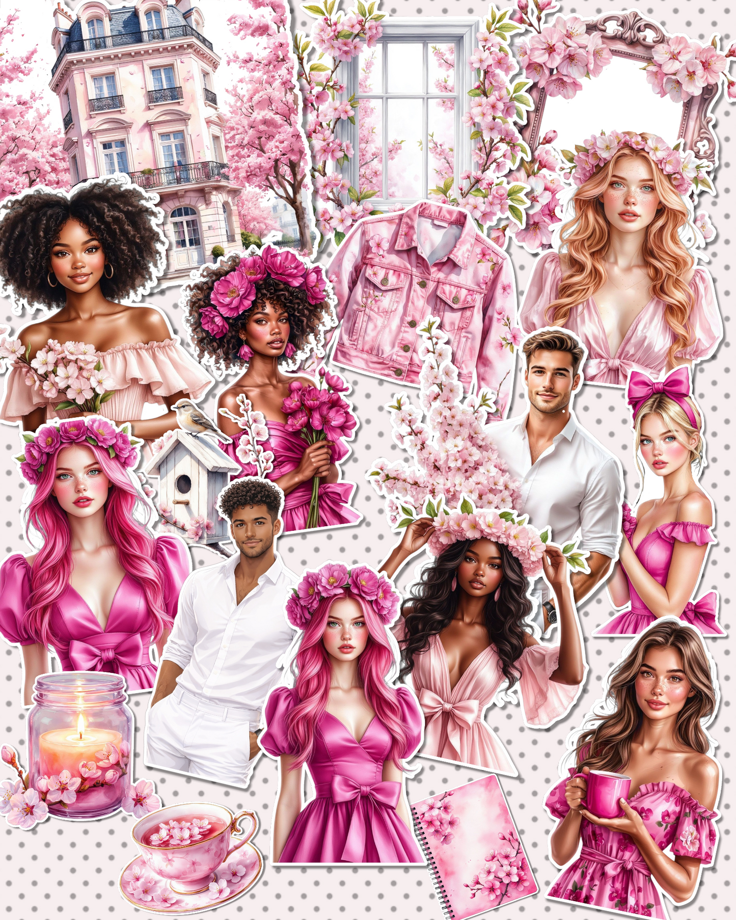 Lot de 17 Cozy Fushia Pink Valentine stickers for journaling| Scrapbooking | Crafts| planners •