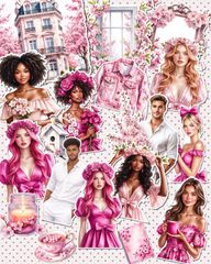 Lot de 17 Cozy Fushia Pink Valentine stickers for journaling| Scrapbooking | Crafts| planners •