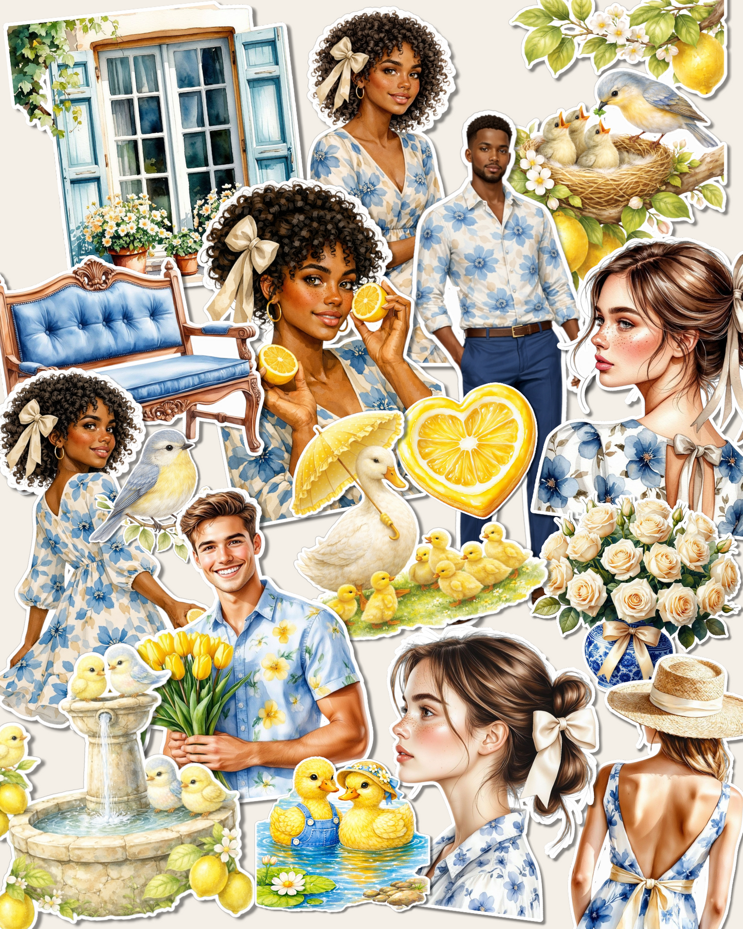 Lot de 17 Yellow lemon bloom  stickers for journaling| Scrapbooking | Crafts| Hand Arts •