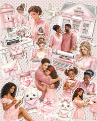 Lot de 17 pink valentine stickers for journaling| Scrapbooking | Crafts| Hand Arts •