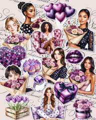 Lot de 17 Purple Aesthetic Classy Girl Stickers for Journaling | Scrapbooking | Crafts | Hand Arts