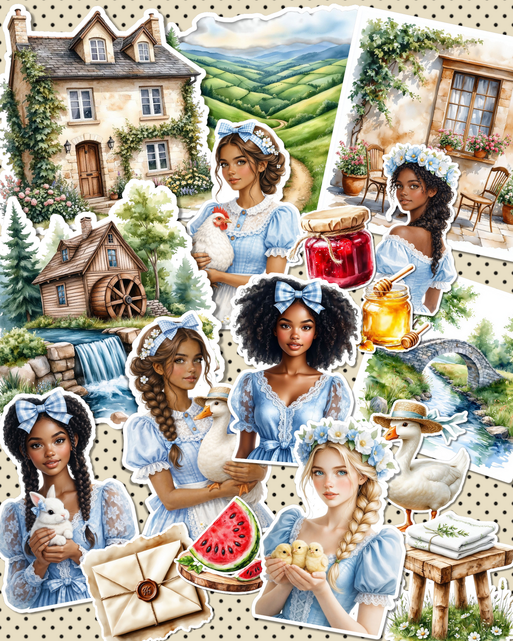 Lot de 17 cozy countryside life stickers for journaling| Scrapbooking | Crafts| HandArts •