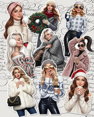 Set of chic winter girl stickers for journaling| Scrapbooking | Crafts| Hand Arts •