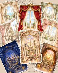 Set of beautiful victorian curtain Paris views in different colors for journaling , scrapbooking, Crafts, HandArts.QueenArt Design