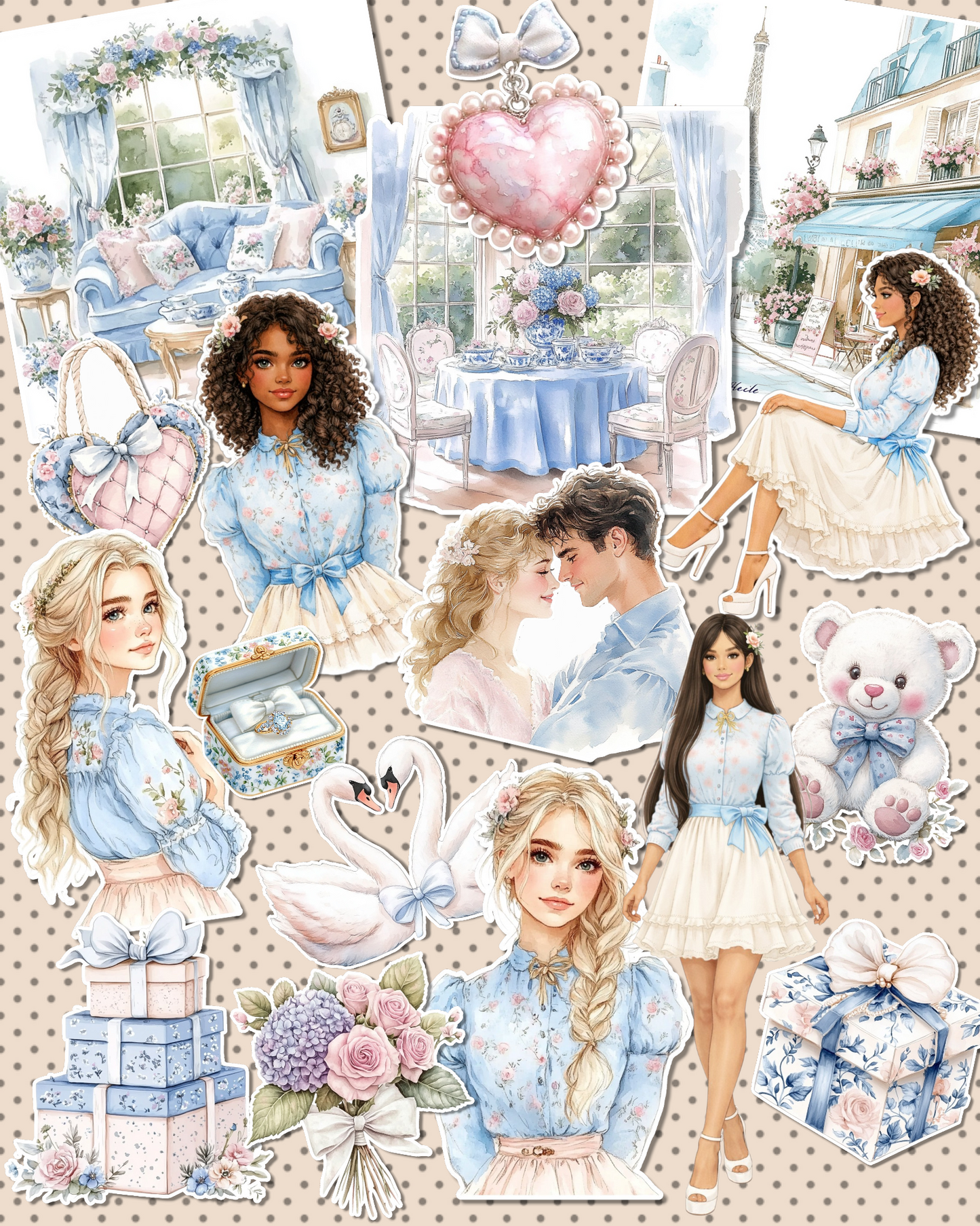 Lot de 17 Romantic pastel Paris stickers for journaling| Scrapbooking | Crafts| Hand Arts •