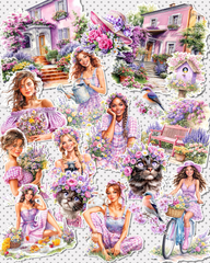 Lot of 17 Soft pink & lavender floral stickers  for journaling, Scrapbooking, Crafts, Hand Arts