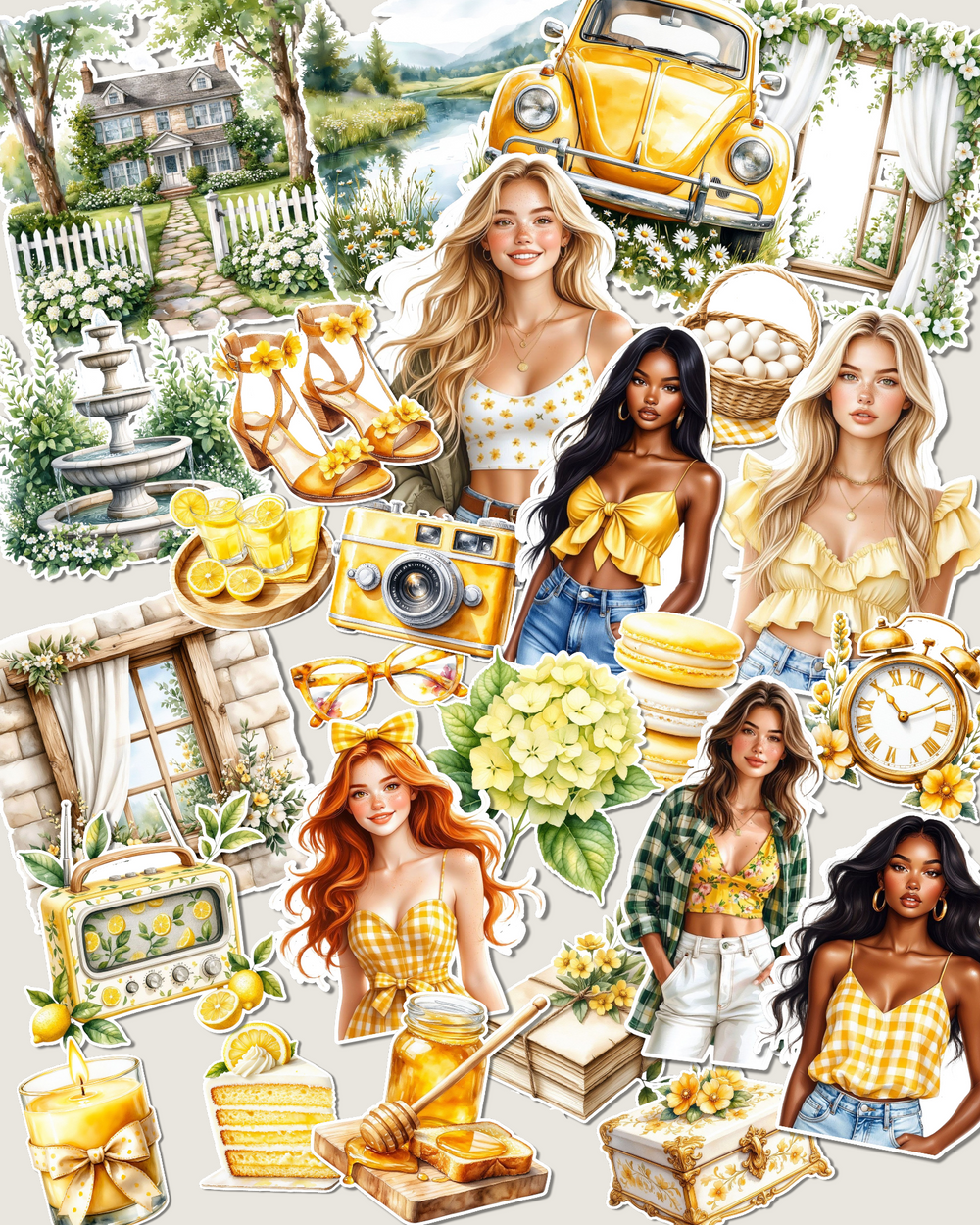 Lot of more 25 stickers Yellow spring  for journaling| Scrapbooking | Crafts| HandArts Fabrication.