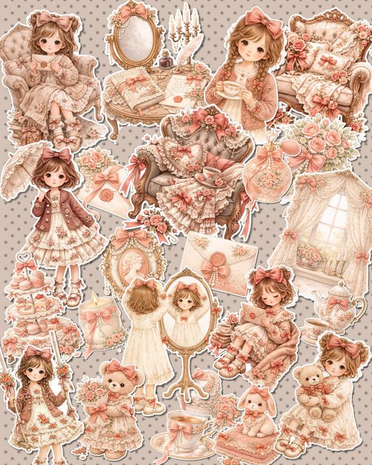 Lot of more 25 Soft vintage doll stickers in a romantic vintage style for journaling| Scrapbooking | Crafts| HandArts Fabrication