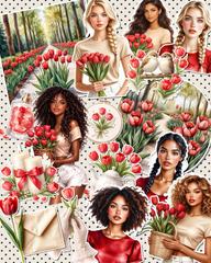 Lot of Red tulip fields stickers for journaling| Scrapbooking | Crafts| Hand Arts •