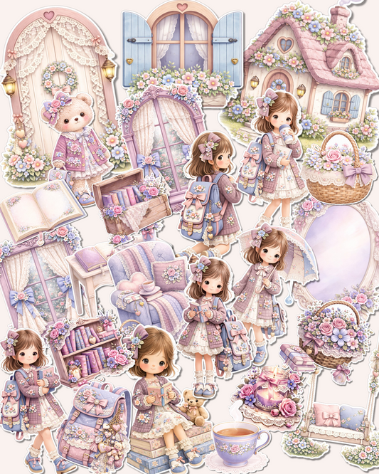 Lot of more 25 Soft pink floral dollhouse stickers in a romantic vintage style  for journaling| Scrapbooking | Crafts| HandArts Fabrication