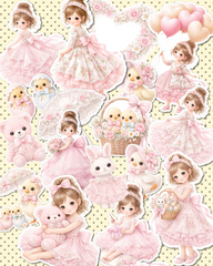 Lot de 17 stickers Pink cute girl ,Easter time for journaling| Scrapbooking | Crafts| Hand Arts •