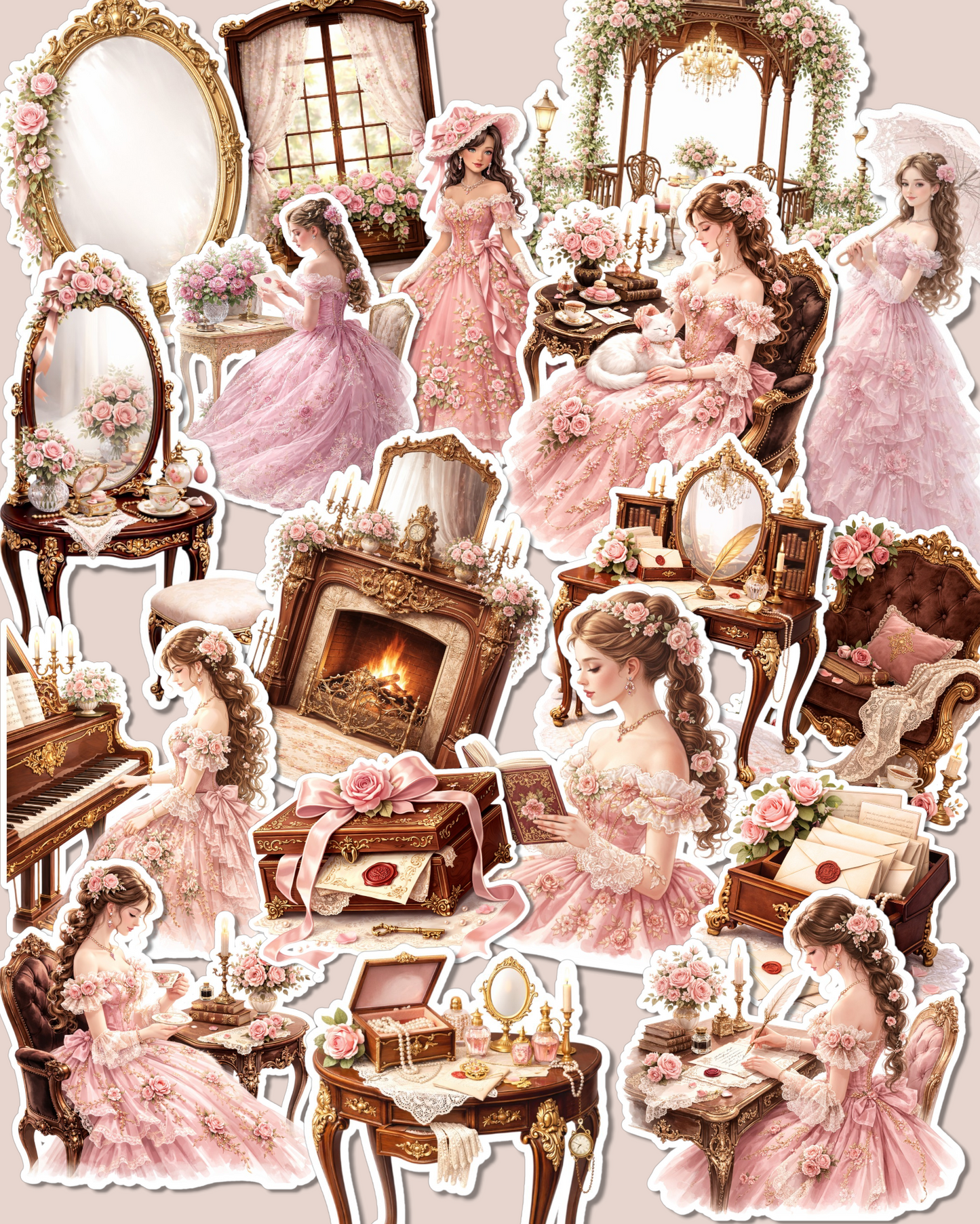 Lot of 17 of Victorian Rose Elegance Sticker Collection –perfect for journaling ,Scrapbooking, Crafts, HandArts.