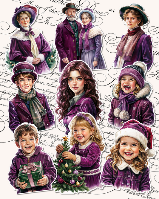 Vintage Christmas family stickersfor journaling| Scrapbooking | Crafts| Hand Arts •