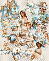 Lot de 17 stickers sky blue cottage country side for journaling| Scrapbooking | Crafts| Hand Arts •